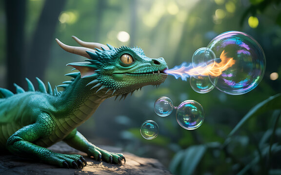 Balloon in dragon's mouth, dragon in the night