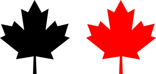 Two maple leaves one black one red silhouette
