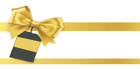 Golden satin ribbon bow decoration for a gift box wrap on a christmas holiday present