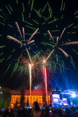 Amazing firework explosion in the night sky 	
