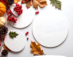 Autumnal Still Life with White Circles and Natural Elements.