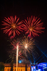 Amazing firework explosion in the night sky 	