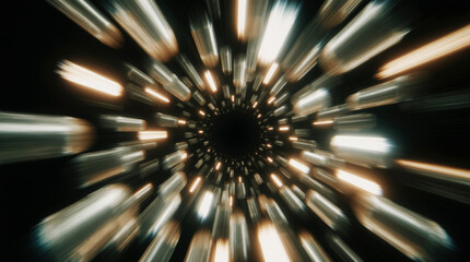 Abstract Motion Blur Light Streaks Radiating from Center on Black Background
