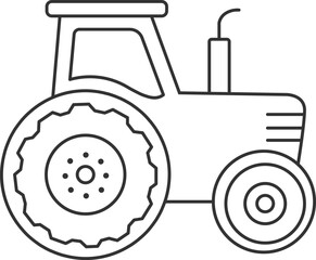 Minimalist black and white line art of a tractor isolated on a white background