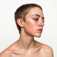 Obraz premium Close Up Portrait of Young Woman with Facial Acne and Redness