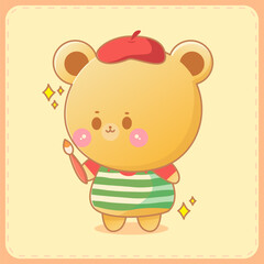 Cute Bear Artist Cartoon Illustration