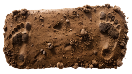 Footprints in the dirt isolated on transparent background show the impression of a bear paw print