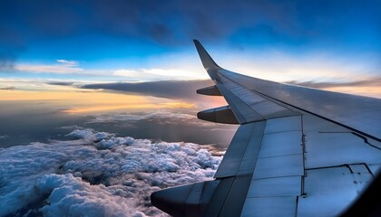 view from an airplane window wing on dramatic sky with storm clouds ideal for use in travel blogs airline ads or inspirational content about exploration and journeys