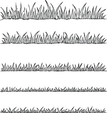 set of forest line cad, minimal isolated on white background. Ground cover. Illustration for elevation architectural element, side view, grass section. Turf coating banners for edging