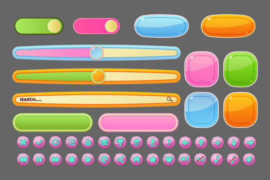 Cute Cartoon Style Game UI Elements