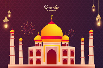 Elegant Ramadan Kareem Background with Lanterns and Mosque