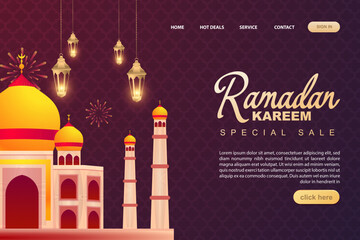 Naklejka premium Ramadan Kareem Graphic with Golden Lanterns