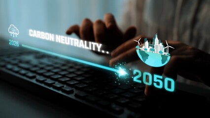 Fototapeta premium Carbon neutrality timeline illustrates carbon, neutrality, and reduction targets from 2024 to 2050 to support global sustainability and green initiatives Marrow