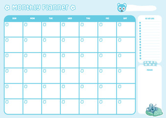 Cute Monthly Planner with Bear Illustrations