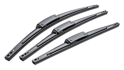 Three car windshield wipers isolated on transparent background for clear visibility in rain or snow