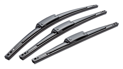 Three car windshield wipers isolated on transparent background for clear visibility in rain or snow