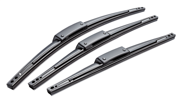 Three car windshield wipers isolated on transparent background for clear visibility in rain or snow