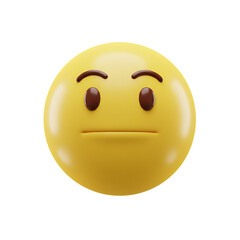 Fototapeta premium Unamused facial expression 3D render isolated. Emoji yellow face displaying flat expression, neutral mood. Emotionless emoticon symbol for lack of interest or indifference on transparent background