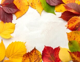Colorful Autumn Leaves Frame on White Background - A Vibrant Seasonal Display.