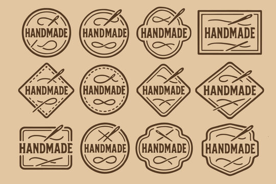Handmade label set with crafting elements in vintage style for authentic products