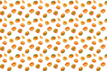  Persimmon seamless pattern. Flesh fruits pattern illustration for wrapping paper, textile prints, banners, backgrounds.