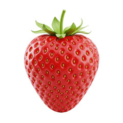 3d fresh red strawberry with green stem isolated on transparent background