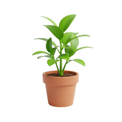 Small potted plant with green leaves isolated on transparent background, a symbol of growth and nature