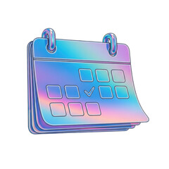 3d holographic calendar with a checkmark on one of the dates isolated on transparent background