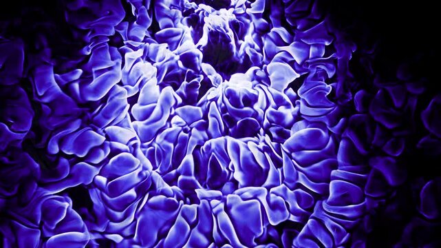 Glossy Blobs Reaching for the Light 4K Loop features morphing glob shapes rolling and moving toward a light source at the top of the screen in a loop.
