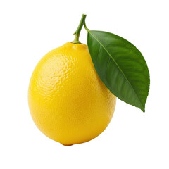 Fresh yellow lemon with a green leaf isolated on transparent background