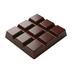 Square of dark chocolate isolated on transparent background, a sweet treat for dessert or snack