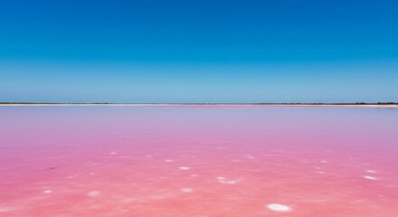 Pink salt lake near Port Gregory with blue sky reflection Western Australia
