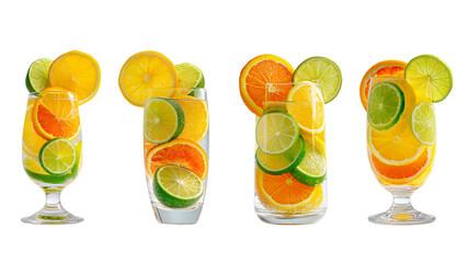 transparent PNG image of  Citrus-Infused Fizzy Drinks in Clear Glasses with Garnishes