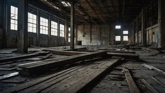 Old warehouse with old boards on the floor