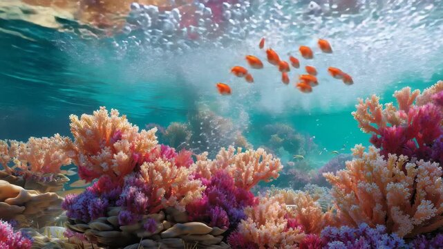 研究者が珊瑚礁でエビの群れを観察する場面描写