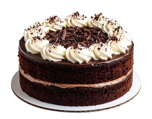 Delicious Chocolate Cake with Creamy Frosting and Chocolate Shavings.