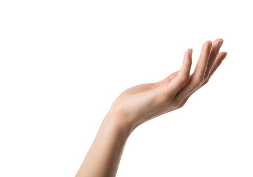 Female hand isolated on transparent background, reaching out, offering or receiving