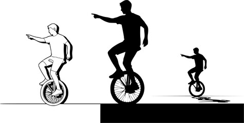 circus player , riding bike , juggling silhouette vector illustration 