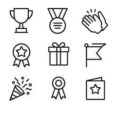 Employee Recognition Icons. Outline icon set of employee recognition: trophy, medal, certificate, applause