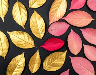 Autumn Leaves in Gold and Pink - A Colorful Fall Display.