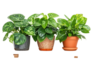 A Collection of Lush Houseplants Displayed in Decorative Pots isolated on transparent background, Showcasing Green Foliage and Varieties