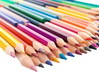 A Vibrant Array of Colorful Pencils Lined Up Neatly, Showcasing a Spectrum of Shades Perfect for Creative Projects and Artistic Endeavors isolated on transparent background