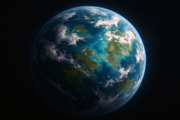 Obraz premium Vibrant Exoplanet or Alien World with Oceans and Continents Floating in Space