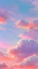 Obraz premium Soft pastel gradient sky with faint clouds and subtle light flare, dreamy atmosphere. Mobile phone wallpaper concept.
