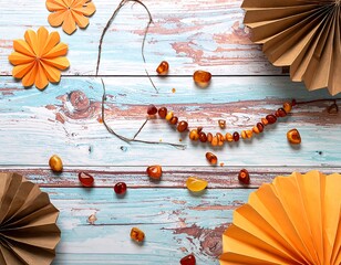 Autumn Amber - A Rustic Composition of Beads and Paper Flowers.