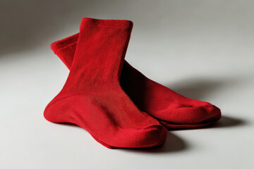 pair of minimalist ultrabright red socks gracefully arranged against clean white background