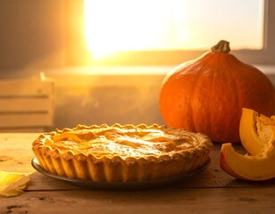 Warm Autumnal Delight - Pumpkin Pie and Fresh Pumpkin.