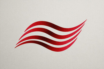 Abstract red wave symbol, modern dynamic lines on white textured background, minimal fluid logo design, motion graphic element, stylish elegant composition, creative branding template, contemporary ge