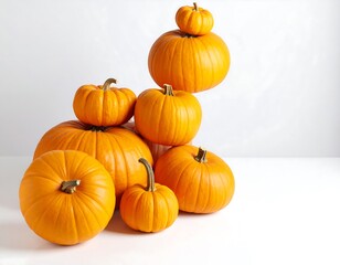 Stack of Pumpkins on White Background for Fall Decor.