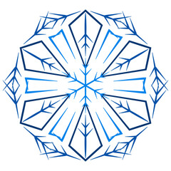 Blue ornamental fantasy design element. Ornate blue snowflake on white background. Elegant decorative geometric mandala star pattern. Christmas snowflake ornament vector illustration.